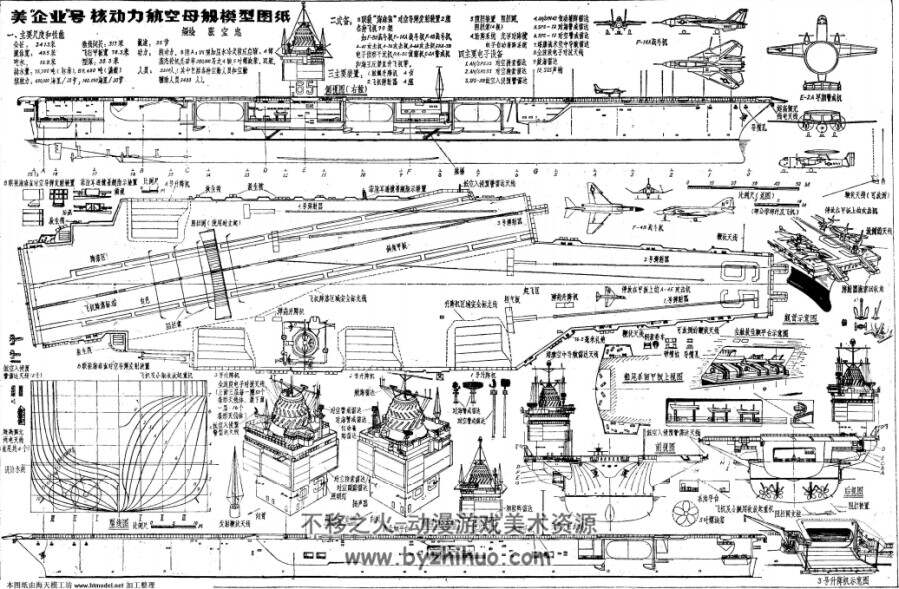 USA航母结构图 手绘线稿素材参考 可打印 百度网盘下载