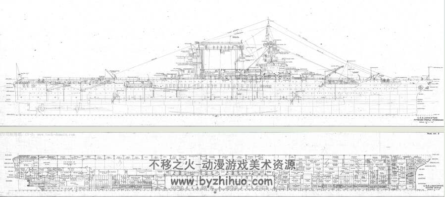 USA航母结构图 手绘线稿素材参考 可打印 百度网盘下载