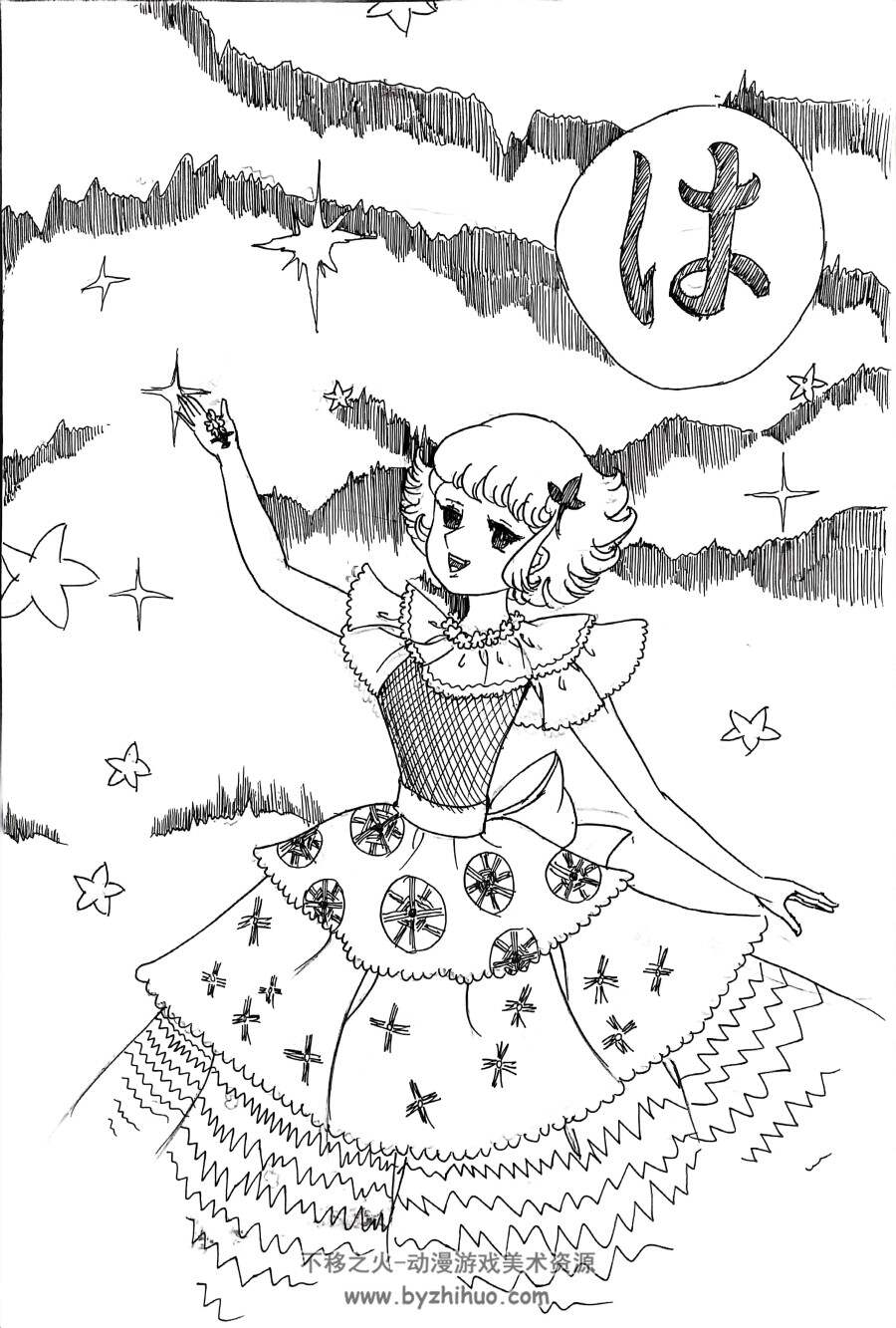 花仙子 小蓓 黑白装饰画