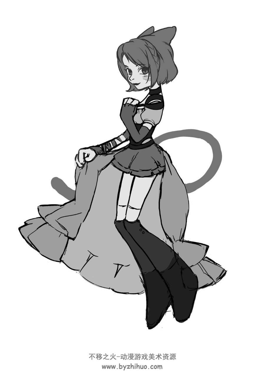 FF14猫娘个人板绘黑白练习