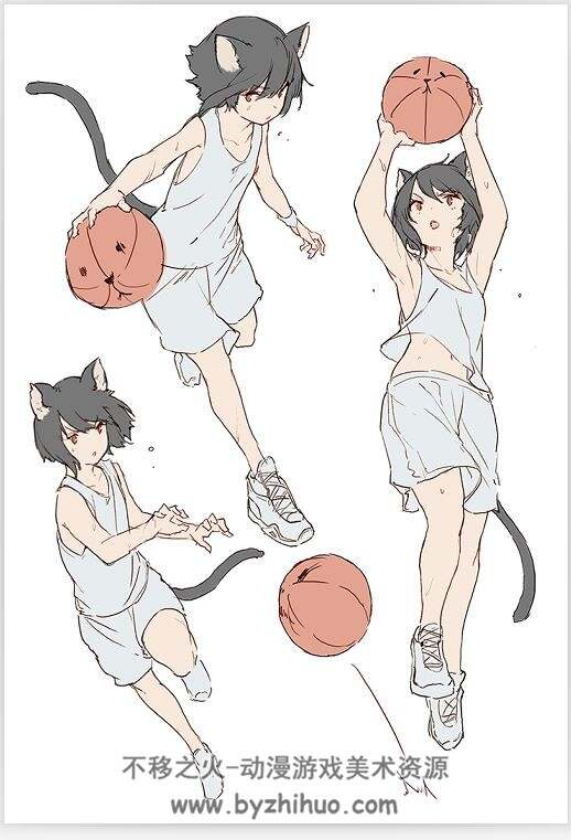 画师モグモ 兽耳人物插画人体动态线稿素材图包 百度网盘下载 508P