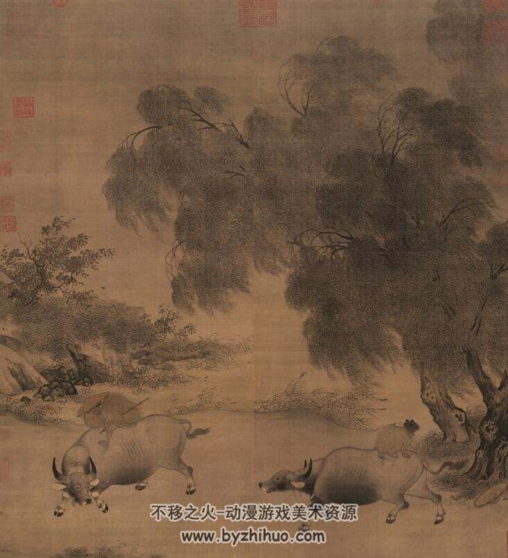 南宋 李迪 風雨歸牧圖軸 絹本設(shè)色120.7x102.8cm 臺北故宮博物院藏 百度云下載