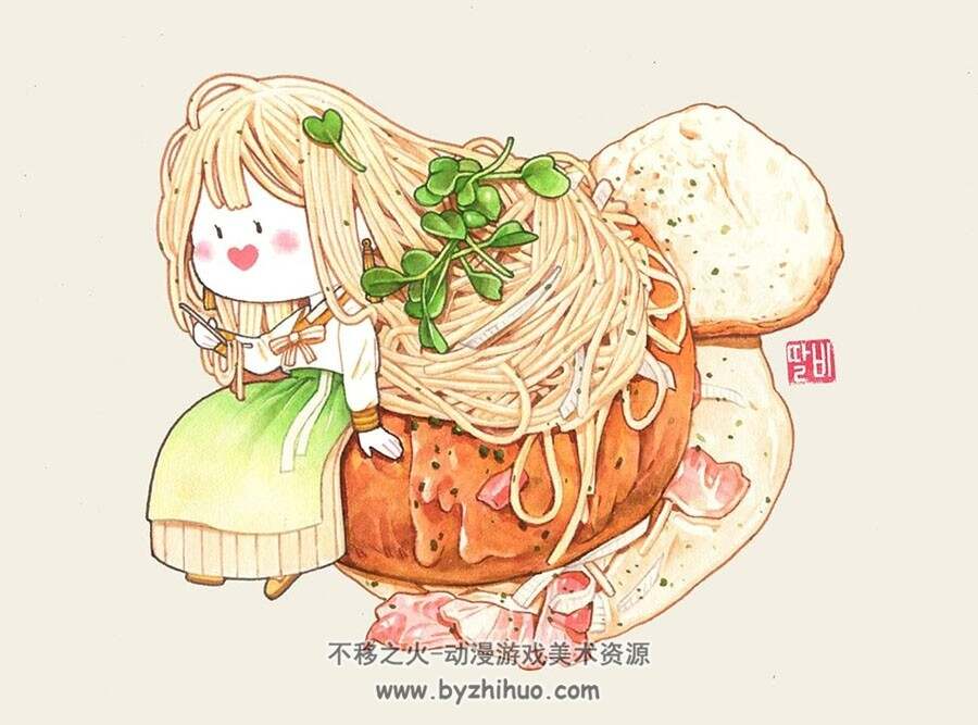 韩国画师 Talbi딸비 美食插画作品图包 百度网盘下载