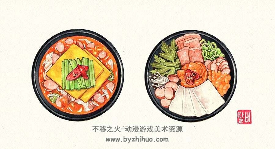 韩国画师 Talbi딸비 美食插画作品图包 百度网盘下载