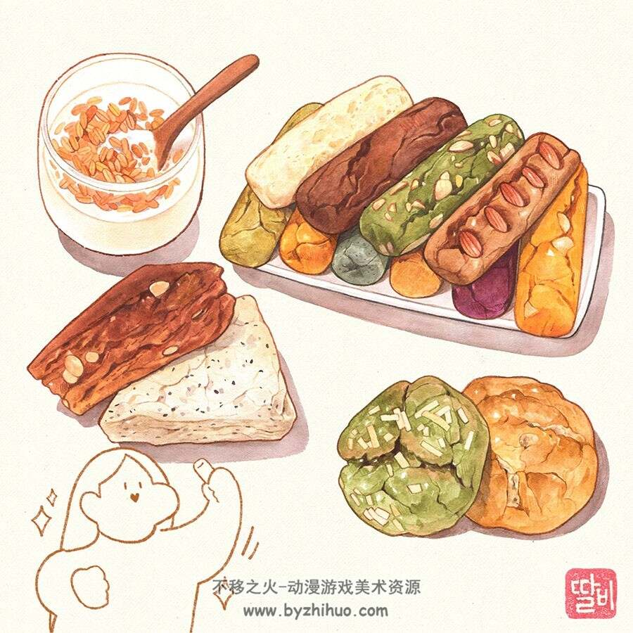 韩国画师 Talbi딸비 美食插画作品图包 百度网盘下载
