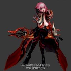 紅發(fā)女性槍手 含待機(jī)動(dòng)作 綁定 Max模型