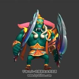 卡通青皮獠牙神仙 3D模型 有綁定和揮斧子/怒吼的動作