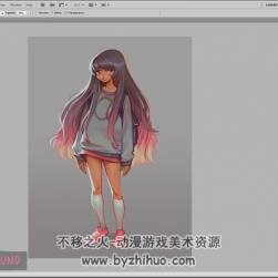 歐美卡通風(fēng)格 灰粉長發(fā)美少女繪制視頻教程 附筆刷