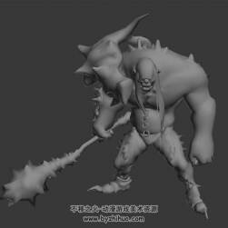 游戲怪物狼牙棒3DMax模型無貼圖受擊動作下載