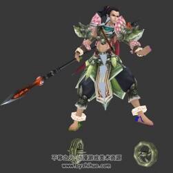 中國(guó)神話人物角色哪吒3dMax模型分享 兒時(shí)少年三頭六臂形態(tài)帶骨骼動(dòng)作下載