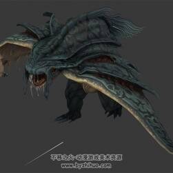 魚龍怪物帶骨骼全套動作3DMax模型下載