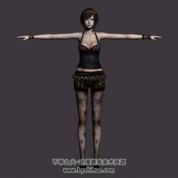 性感網(wǎng)襪美女 黑發(fā)吊帶少女 3D模型 四邊面模型