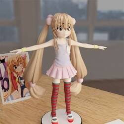 金色雙馬尾少女手辦角色 3D模型 四邊面高模