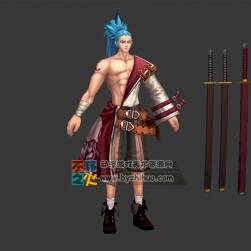 壮汉 蓝发 日本武士 浪人模型