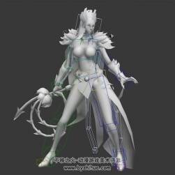 中式武侠古装女子长鞭武器攻击动作3DMax模型带绑定下载