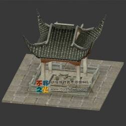 中国风飞檐石亭子模型