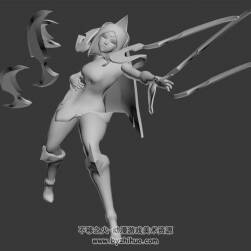 游戲角色魔女3DMax模型無貼圖受擊死亡動畫帶綁定下載