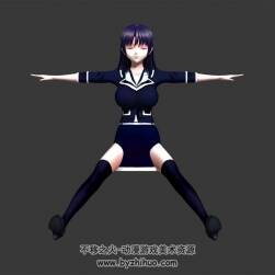 黑長直二次元美少女 3D模型 四邊面高模