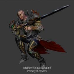 魔幻類怪物boss骷髏將軍持劍攻擊動作3DMax模型帶綁定