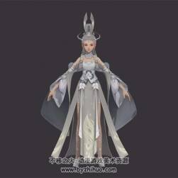 玄幻修真 白發(fā)女角色古風(fēng)時(shí)裝外觀 3D模型 下載 四角面