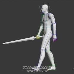 健硕人体男子持剑行走动作3DMax模型下载