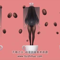 咖啡兔女郎 二次元少女 四边面3D模型