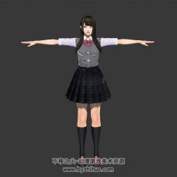 日系 校服女高中生 3D模型 高精模