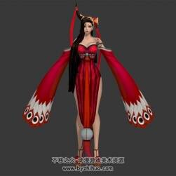 紅衣古風(fēng)美女 3D模型 有綁定 四邊面