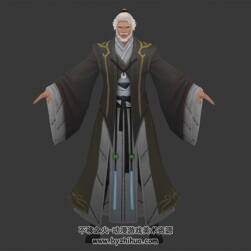 中式武俠游戲人物古裝大叔老大爺3DMax模型下載