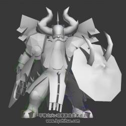 Q版牛角士兵及斧頭盾牌3D白模戰(zhàn)士死亡待機動畫帶綁定