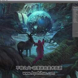 魔幻風格森林溪澗概念場景繪畫視頻教程