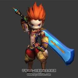 卡通 橘發(fā)男劍士 3D模型 有綁定和簡單的揮砍動作
