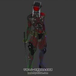 游戲角色人物單刀女3DMax模型帶綁定攻擊動作下載