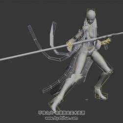 游戲法師女帶武器無貼圖待機動作3DMax模型帶綁定下載