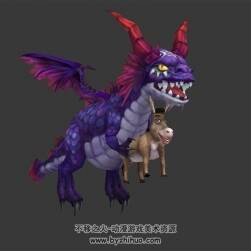 抱著驢的卡通龍 3D模型 有綁定和動作