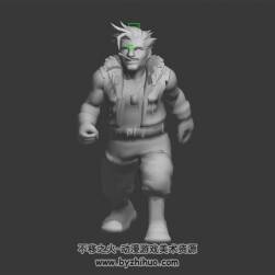 卡通 叼煙壯漢 3D模型 有綁定和走的動(dòng)作 四邊面