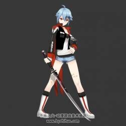 日系帶刀蘿莉少女3dMax模型 含綁定有pose待機(jī)動(dòng)作