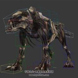 游戲生物骨頭豹型妖怪3DMax模型帶綁定下載