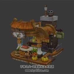 美食屋 卡通饭店 卡通3D模型 四角面 百度网盘下载