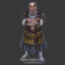 中式武俠游戲角色人物惡頭陀3DMax模型帶綁定全套動作下載