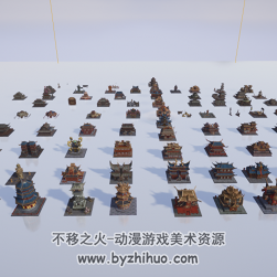 UE4 虛幻4 Q版古代建筑群游戲場(chǎng)景工程素材包提供FBX MAX支持 U3D