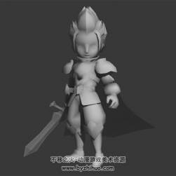 卡通男劍士 3D模型 有綁定 四邊面
