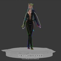 游戲角色休閑動作帶綁定黑衣性感女刺客3DMax模型下載
