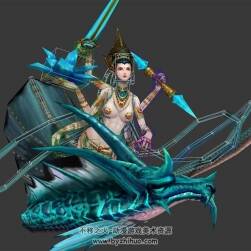 玄幻類游戲千手龍祭祀女3DMax模型帶綁定全套動作下載