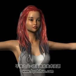 紅發(fā)短褲美少女 3D模型 四邊面高模