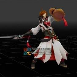 王者荣耀 李白 带跑步+饮酒舞剑动作 3dmax模型