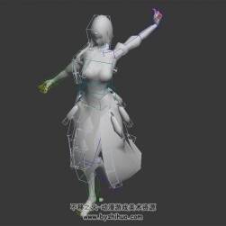 魔幻风游戏角色人物女性悬浮法师3DMax模型带绑定全套动作下载