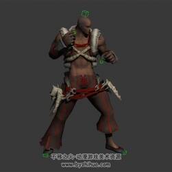黑皮膚光頭武師 3D模型 有綁定和攻擊的動作 四邊面
