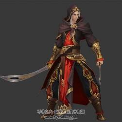 中式武俠風(fēng)游戲角色雙刀華麗服飾男攻擊待機動作3DMax模型下載