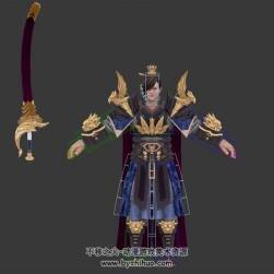 中式古裝帶劍男角色公子人物3D模型帶綁定下載